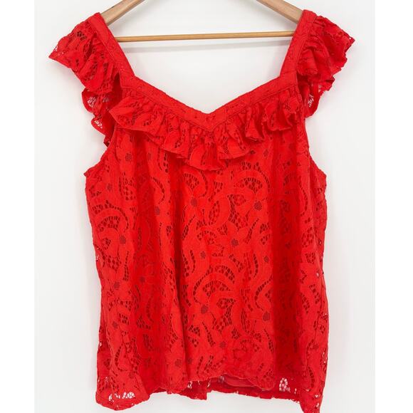 Torrid Orange Lace Ruffle Collar Button Front Sleeveless Top Size 2X - Picture 2 of 10